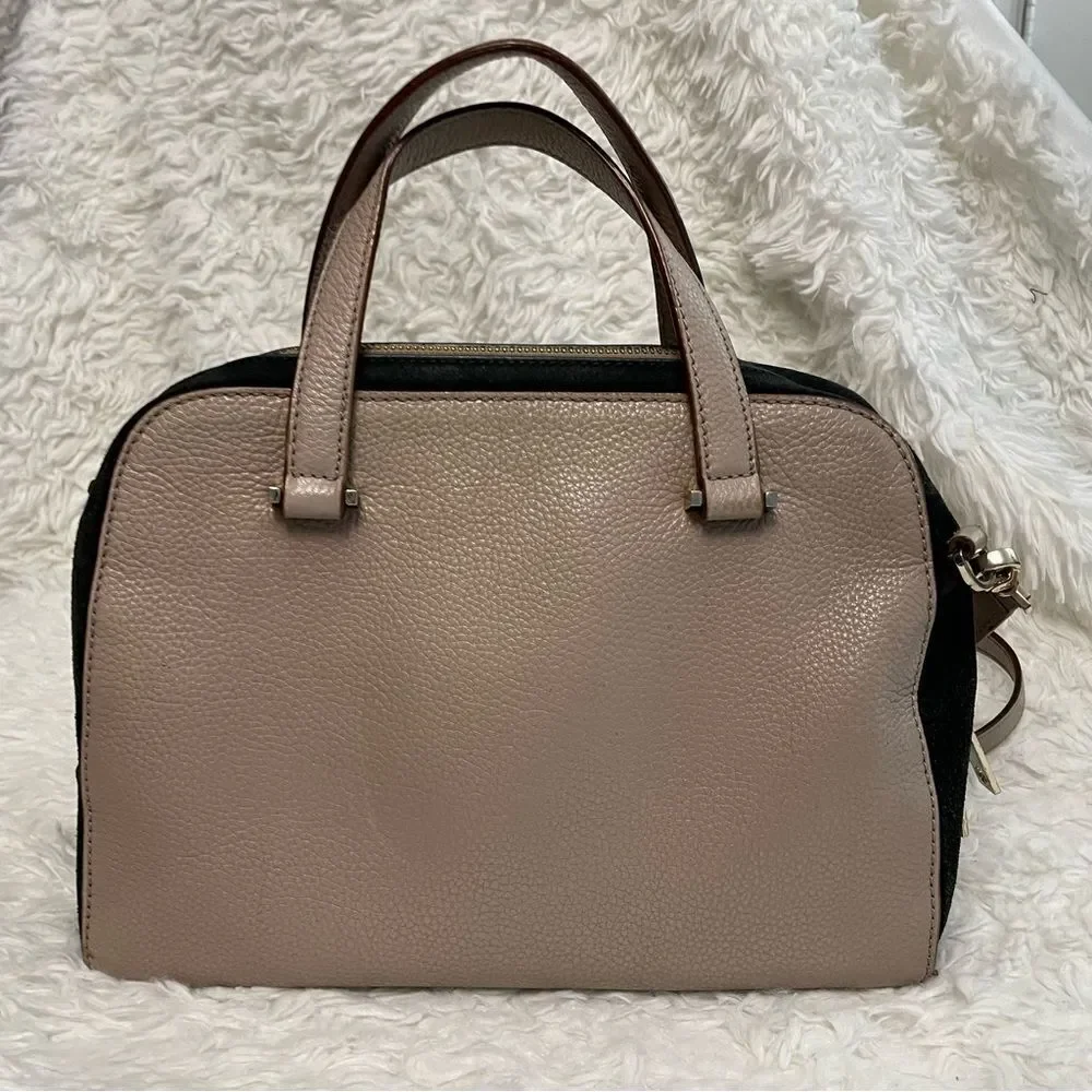 KATE SPADE Dome Brown Black Colorblock Zip‎  Suede Leather Hand/ Crossbody Bag